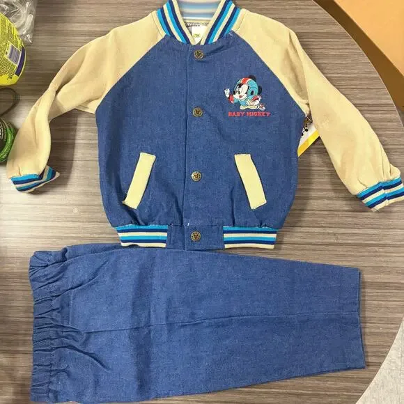 Vintage Disney Babies Baby Mickey Jacket & Pants Set – Varsity Denim Look – 24M - Picture 2 of 3
